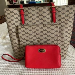 Brown & Red Michael Kors Purse & Wallet